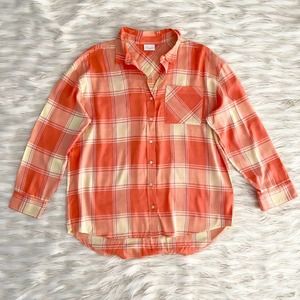 Abound Orange Coral Yellow Plaid Button Up Shirt Sz S
